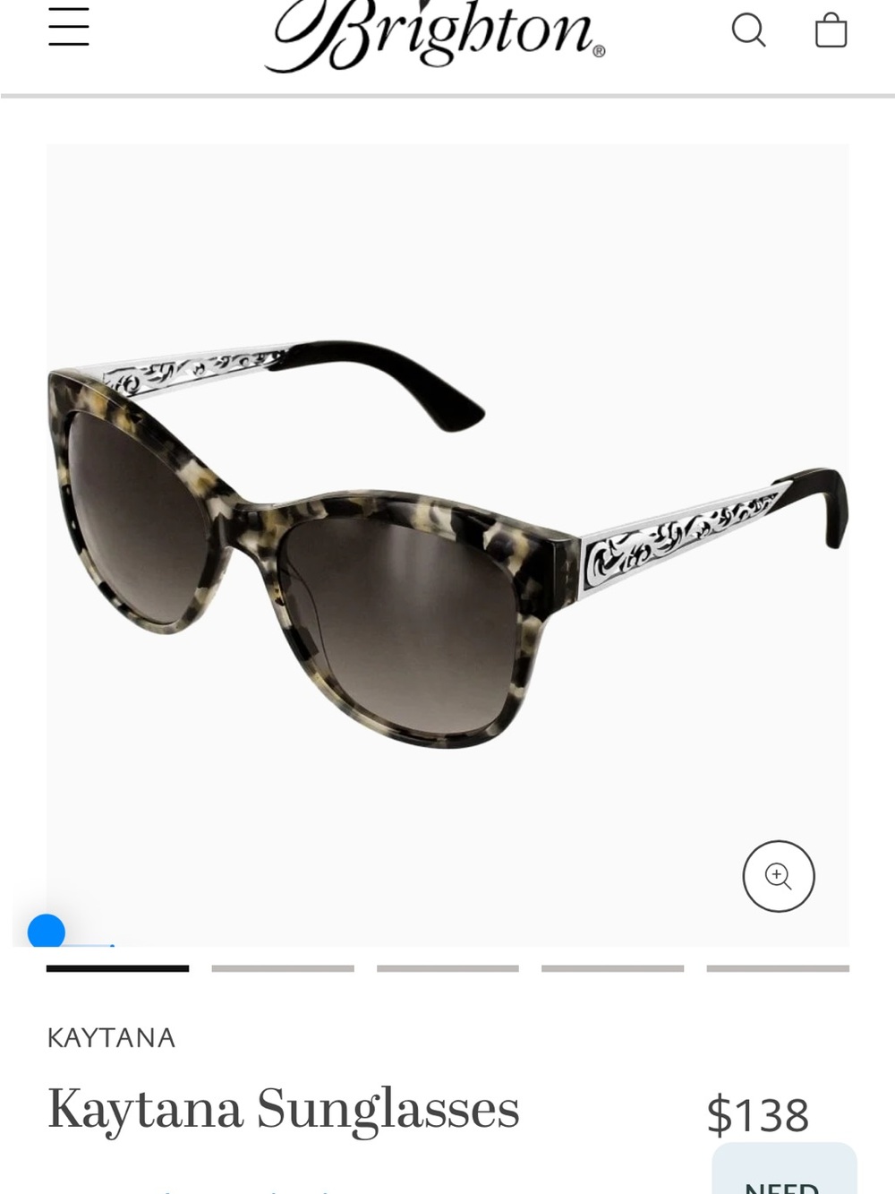 Brighton Kaytana Tortoise Cat-Eye Sunglasses with Gray Lenses NWT